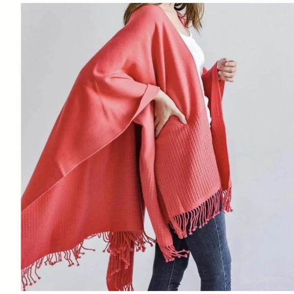 Mersea Sweaters - Mersea Travel Wrap Poppy Womens One Size Fringe